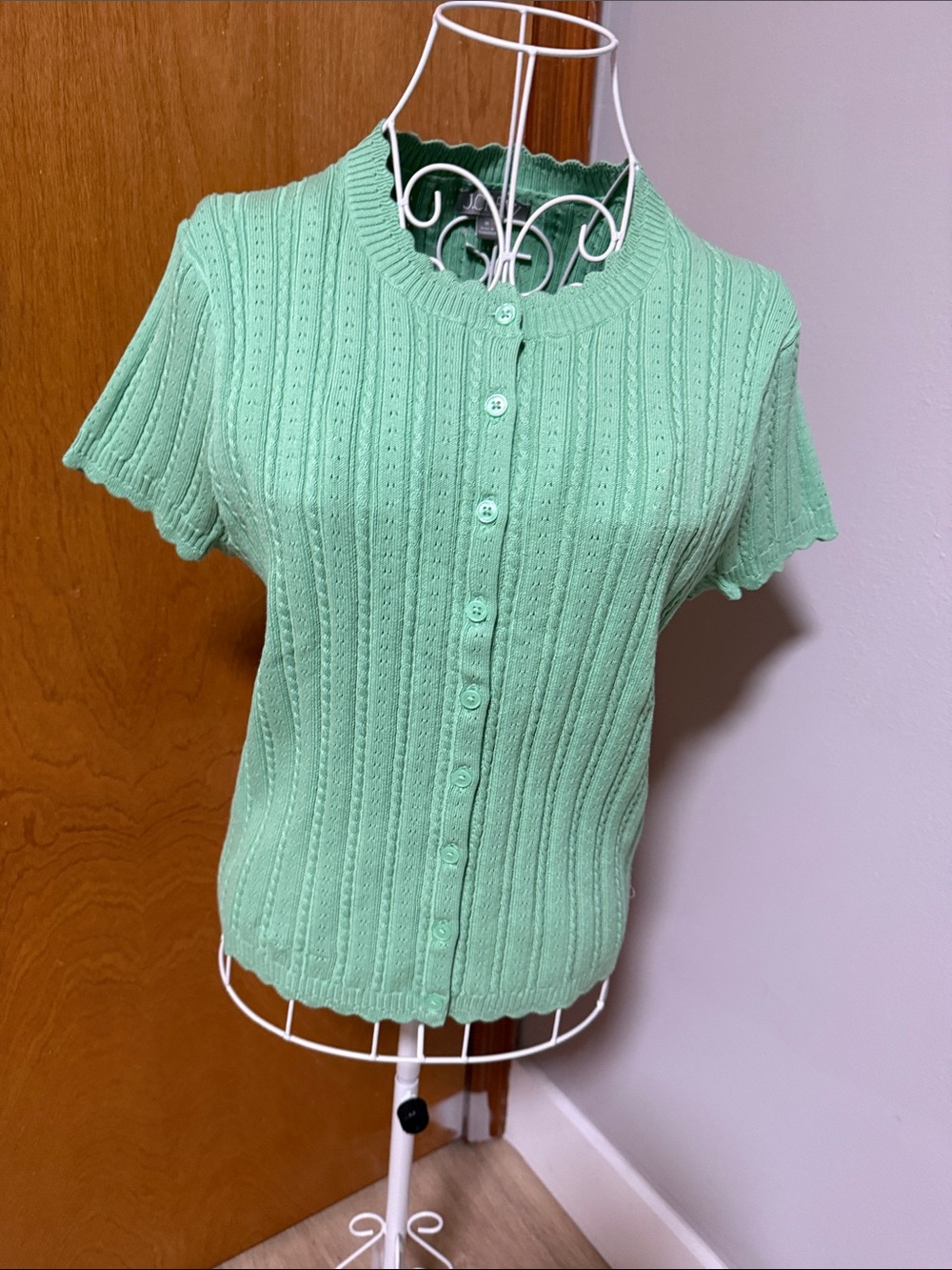 J. Crew Mint Green Short-Sleeve Button Cardigan - Picture 2 of 4